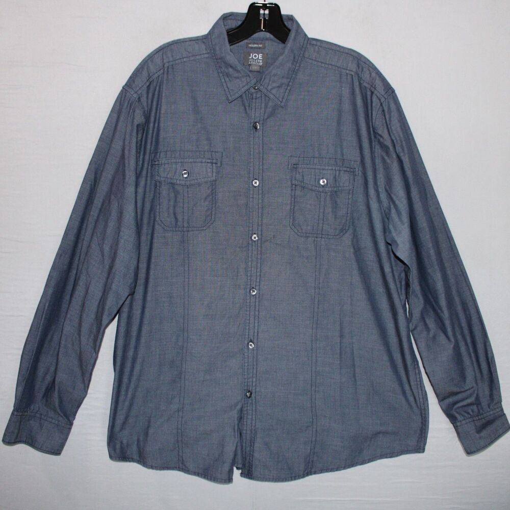 Joseph Abboud Linen Shirt Mens XL Blue Modern Fit Preppy Button Up Long Sleeve